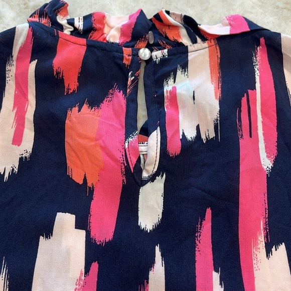 Mary Square‎ Sleeveless Shift Dress | Pink, White, Navy Abstract Design | Small - Picture 9 of 11